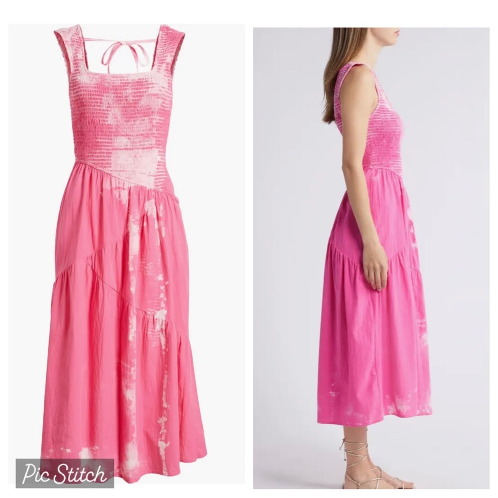 Nikki Lund Kai Smocked MIdi Pink Sleeveless Dress
